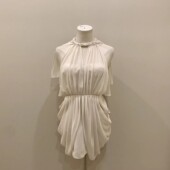 浪漫褶皱镂空挂脖披肩纯欲性感雪纺连衣裙女 人间缪斯