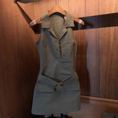 棕灰色polo领腰带工装 马甲连衣裙女性感辣妹修身 显瘦短裙