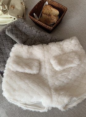 【coco】澳毛毛绒Q型短裤白色加厚打底2024秋冬新款