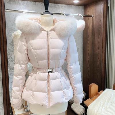 可拆卸狐狸毛90白鸭绒收腰羽绒服