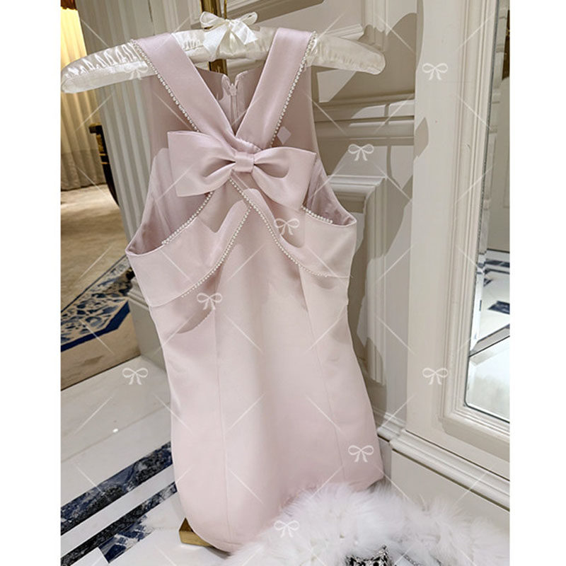 【9/22新品9.5折 开播后领券】甜心少女 珍珠拼接珠光A摆连衣裙
