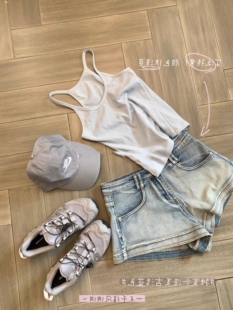 休闲阔腿裤 清仓 女夏季 做旧风设计感牛仔短裤 清爽style