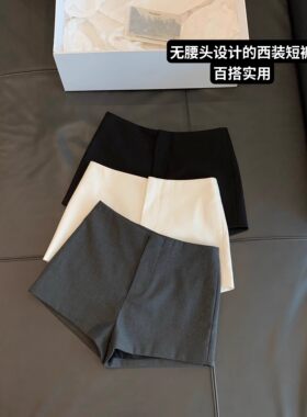 薄款无腰头西裤显瘦西装短裤子