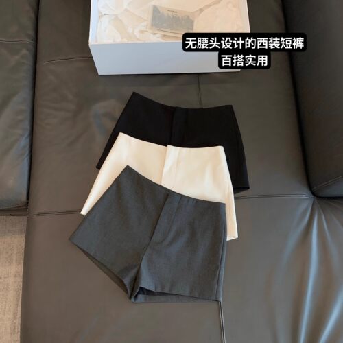 薄款无腰头西裤显瘦西装短裤子