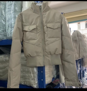 立领夹克羽绒服女内置防风涂层收腰机车外套90白鸭绒短款