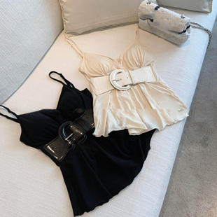 【软玉教主】双色拼接皮带针织吊带打底衫