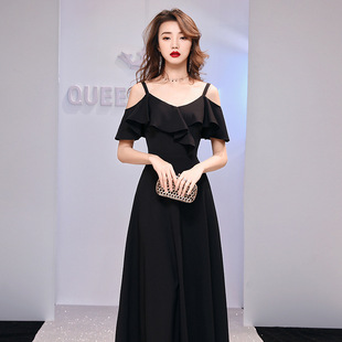 長款 黑色晚禮服裙女平時可穿宴會氣質(zhì)輕奢小眾法式 藝考吊帶