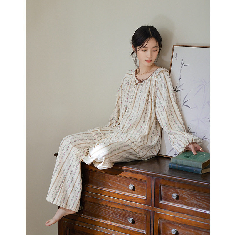 睡衣女士春秋款长袖长裤2024新款莫代尔棉时尚休闲家居服套装秋天