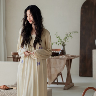 带胸垫睡裙女春秋款莫代尔棉2025年新款长袖睡衣长款连衣裙可外穿