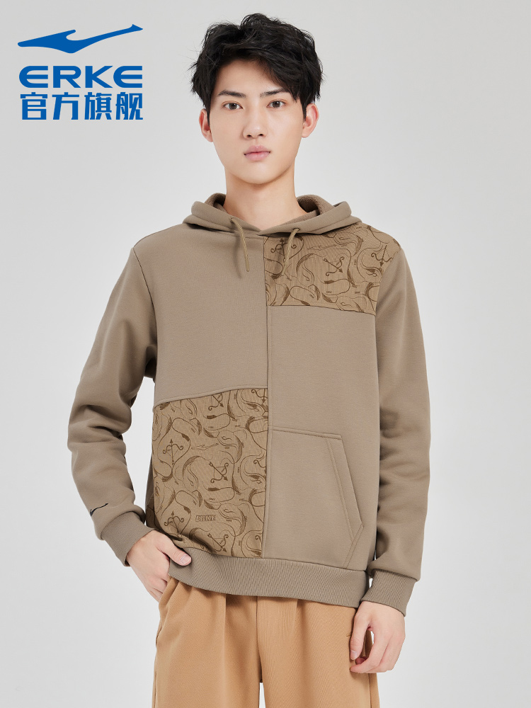 后羿射日丨鸿星尔克冬季新款男士国潮加绒连帽卫衣运动上衣男