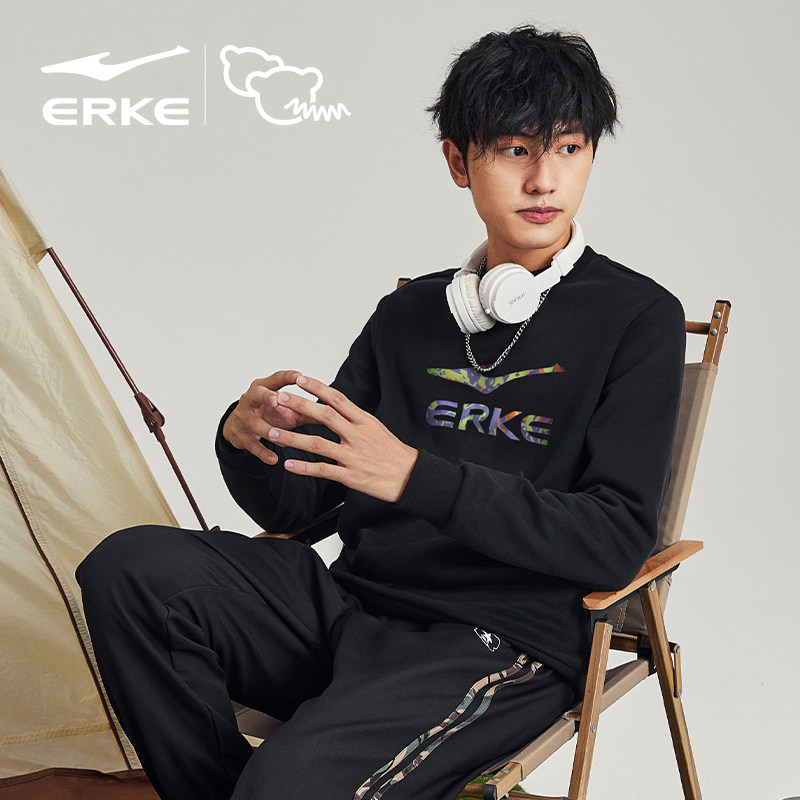 电池熊猫丨鸿星尔克运动卫衣冬季男士LOGO印花休闲套头衫圆领上衣