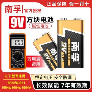 南孚电池9V碱性正品 方块九伏6LR61烟雾报警器万用表电池6f22叠层方形玩具车儿童遥控器话筒麦克风干电池1604g