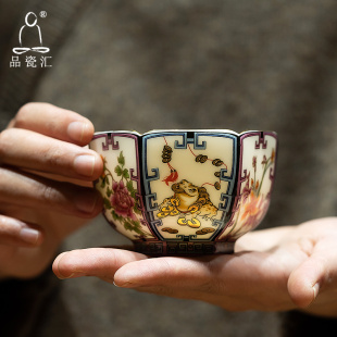 复古茶杯德化白瓷六方杯聚财主人品茗单杯茶盏地理标志 品瓷汇中式