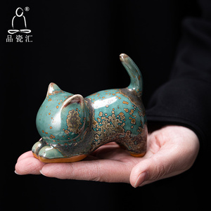 品瓷汇钧瓷创意小猫咪陶瓷茶宠小摆件桌面客厅茶几装饰工艺礼品摆