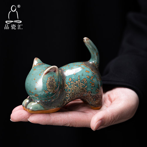 品瓷汇钧瓷窑变猫咪茶宠摆件