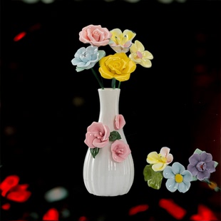 景德镇陶瓷花瓶仿真花手工花带花瓶家居摆件桌面装饰创意礼品摆件