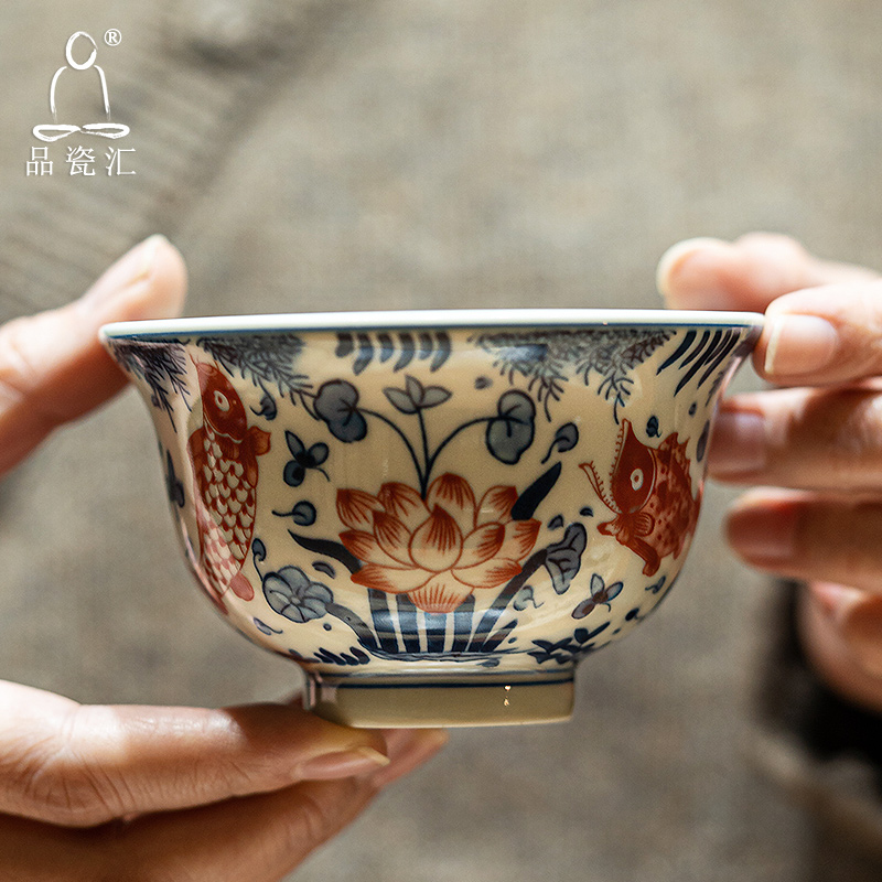 压手青花茶杯品瓷汇仿古