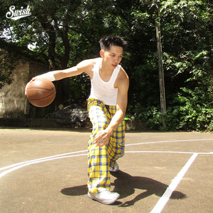 THE 华夫格训练篮球直筒裤 BALL 运动复古格子纹长裤 IN美式 SWISH