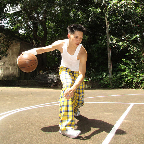 SWISH THE BALL IN春夏美式运动格子纹长裤华夫格训练篮球直筒裤