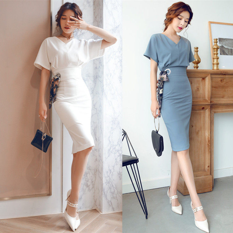 2023春夏款女性ol职业修身包臀短袖连衣裙套装收腰优雅洋气一步裙
