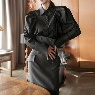 知性优雅长袖 高级感轻奢2025春秋款 衬衫 OL通勤灯笼袖 上衣女 韩版