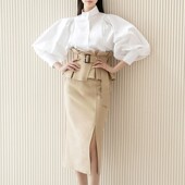 气质荷叶边半身裙女春秋2026新款 职业裙 显瘦高腰包臀一步裙中长款