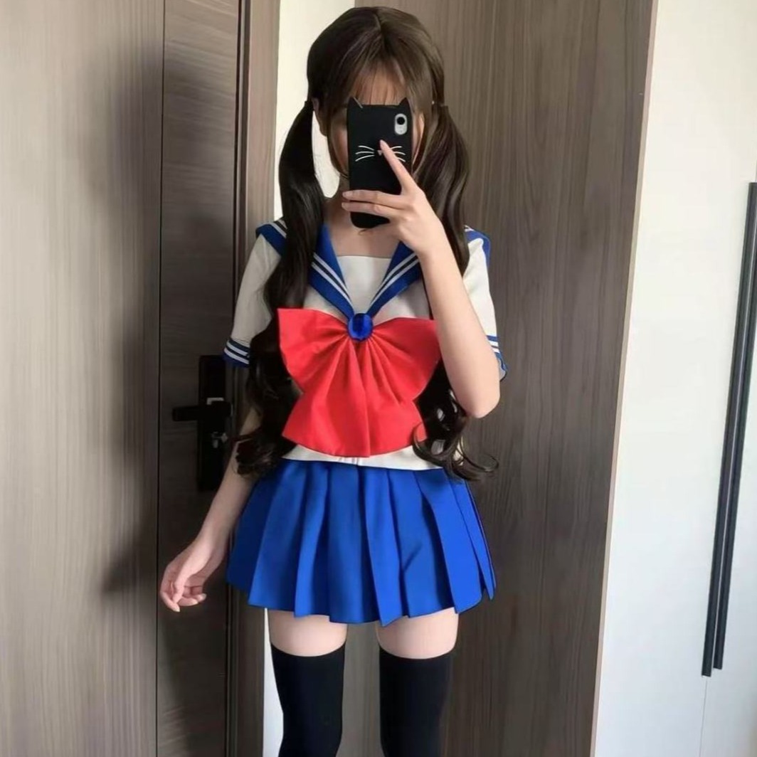 胖MM大码2025新款套装学院风日系百搭短裙子一套水手服美少女战士