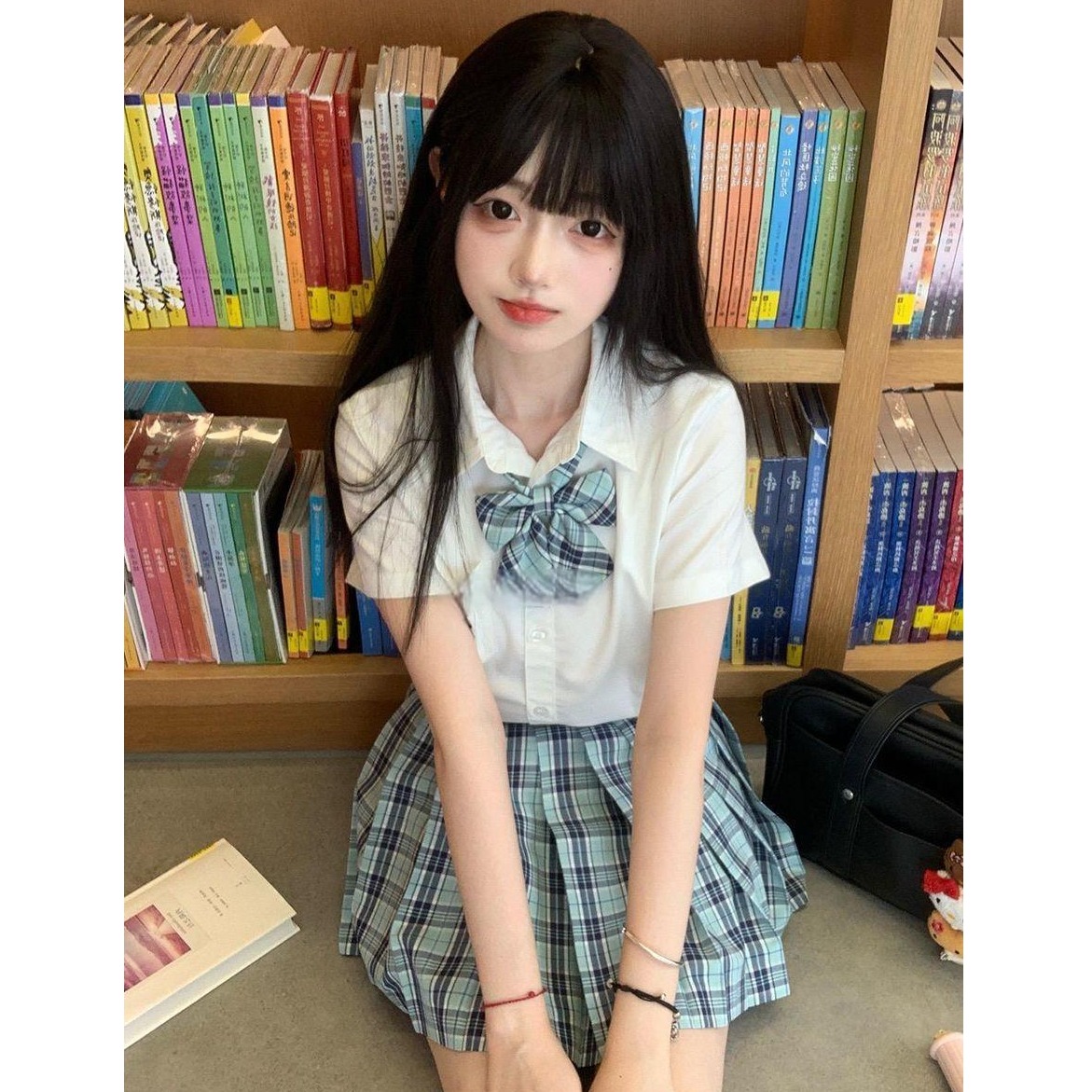 胖MM大码次日夏/原创JK制服白色衬衫基础款班服上衣短袖格裙套装