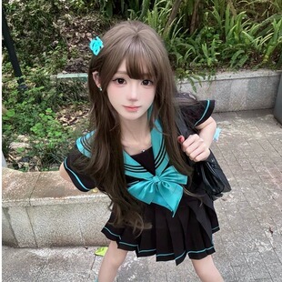 胖MM大码JK中间制服校供新款日系短袖水手服百褶裙基础套装女学院