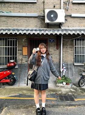 胖MM200斤特大码jk制服裙套装毛衣开衫外套学院风校供针织秋全套