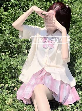 胖MM200斤特大码日系学院风jk衬衫女校服树莓红茶格裙两件套制服