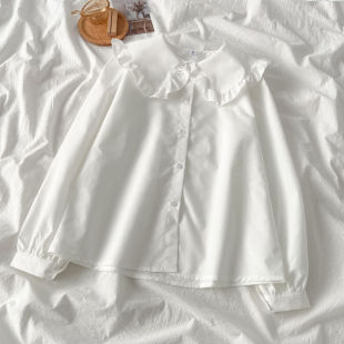 衬衫 胖MM大码 上衣学院风娃娃领长袖 法式 百搭宽松叠穿衬衣 加大新款