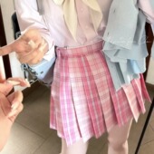 川町香糖果马卡龙配色原创jk学生格裙百褶裙学院短半身裙 胖MM大码