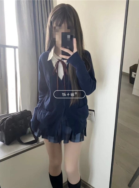 胖MM200斤特大码秋新款长袖学生JK制服开衫毛衣套装长袖V领针织衫