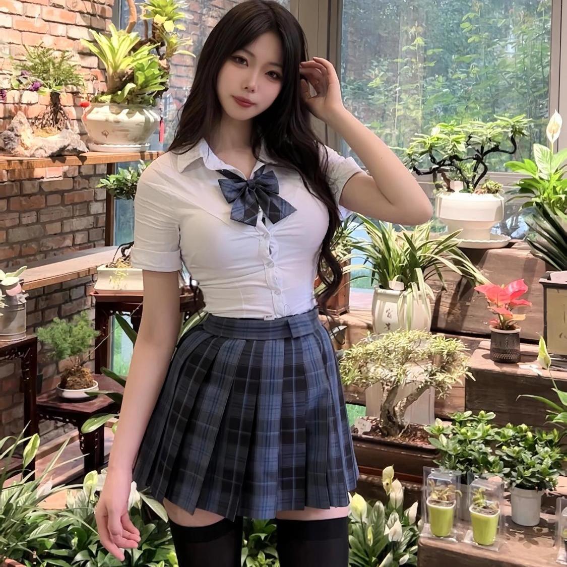 胖MM大码jk制服收腰衬衫紧身弹力学院风修身显瘦白色衬衣辣妹套装