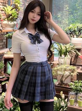 胖MM大码jk制服收腰衬衫紧身弹力学院风修身显瘦白色衬衣辣妹套装