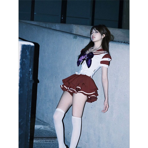 胖MM200斤特大码甜辣水手服学jk服套装软妹蝴蝶结上衣高腰蓬蓬裙