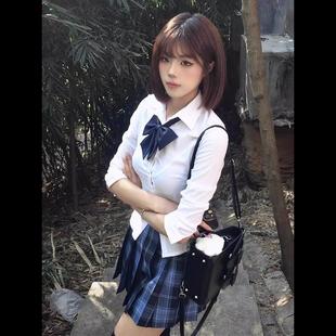 冈梨田jk制服百褶格裙三件套 收腰衬衫 胖MM200斤特大码 纯欲风长袖
