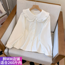 小众洋气长袖 女新款 衬衣上衣 加绒加厚秋冬复古娃娃领衬衫 胖MM大码