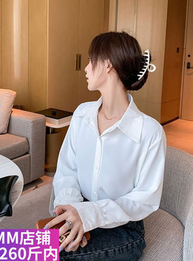 胖MM大码白色衬衫女设计感小众新款春秋宽松学生长袖百搭复古港味