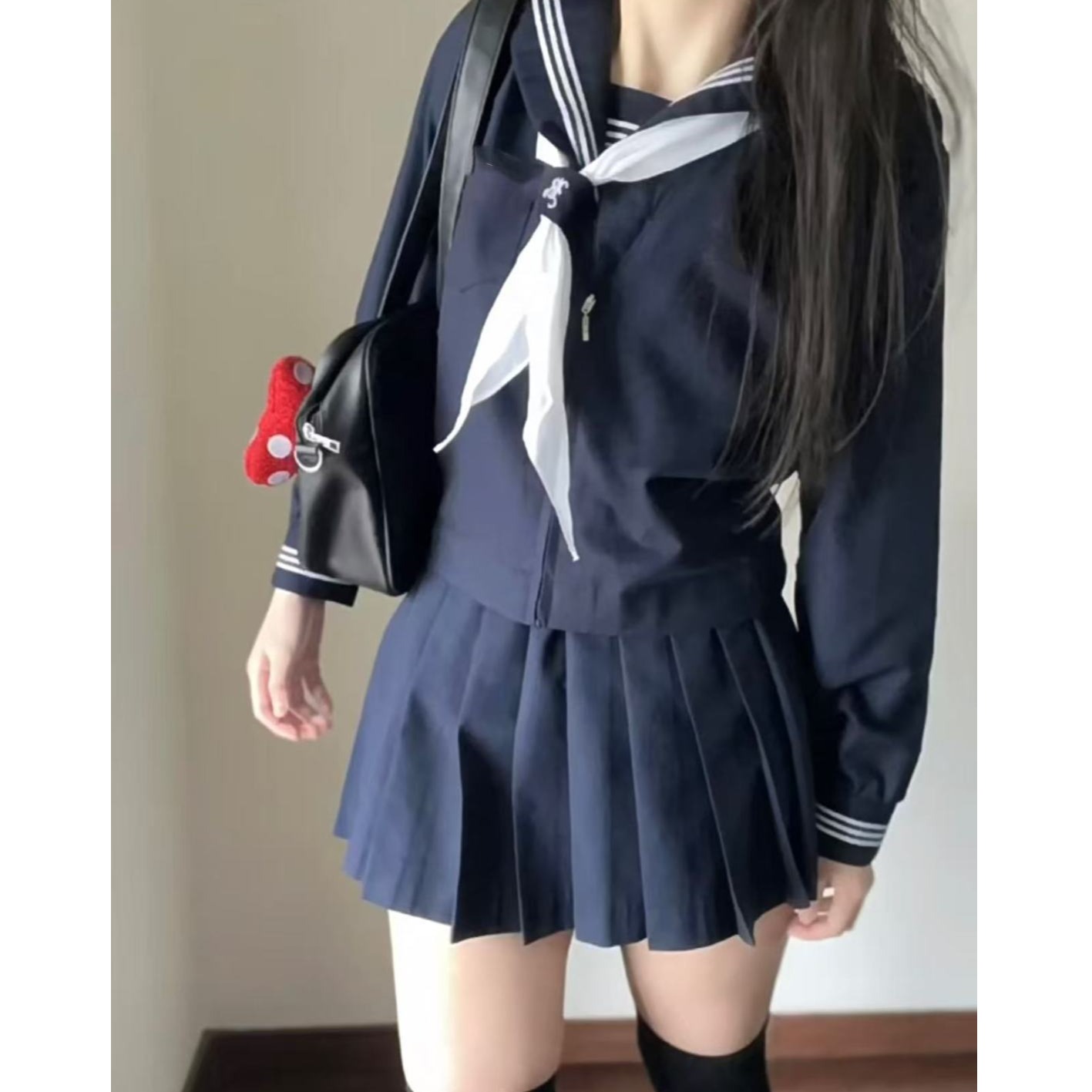 胖MM大码JK制服套装长短袖衬衫绀色黑色日系学院风穿搭绀JK裙短裙
