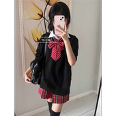 胖MM200斤特大码 上衣学生针织衫 jk制服辣妹毛衣格裙套装 秋冬长袖