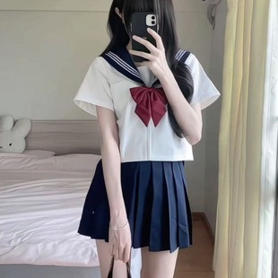 夏季 胖MM大码 衬衫 日系套装 百搭绀三本校供感JK裙短裙JK制服 长短袖