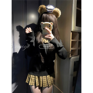 胖MM200斤特大码格裙长袖毛衣学院风软妹向日葵JK制服秋冬套装