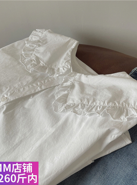 胖MM大码网红韩版新款减龄可爱宽松百搭设计感娃娃领白色长袖衬衫