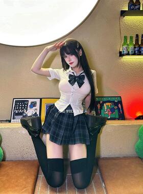 胖MM200斤特大码日系JK短袖辣妹衬衫收腰领结上衣jk夏季制服套装