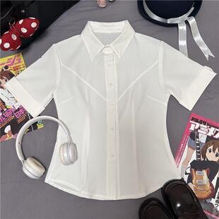 学院长短袖 辣妹修身 职业上衣 jk制服显瘦衬衣收腰白色衬衫 胖MM大码