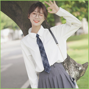 大码女装胖MM200斤 春秋学院宽松加绒长袖白衬衣送领带衬衫上衣女