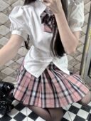 胖MM200斤特大码 白桃香jk制服套装 女学生收腰衬衣百褶裙子三件套