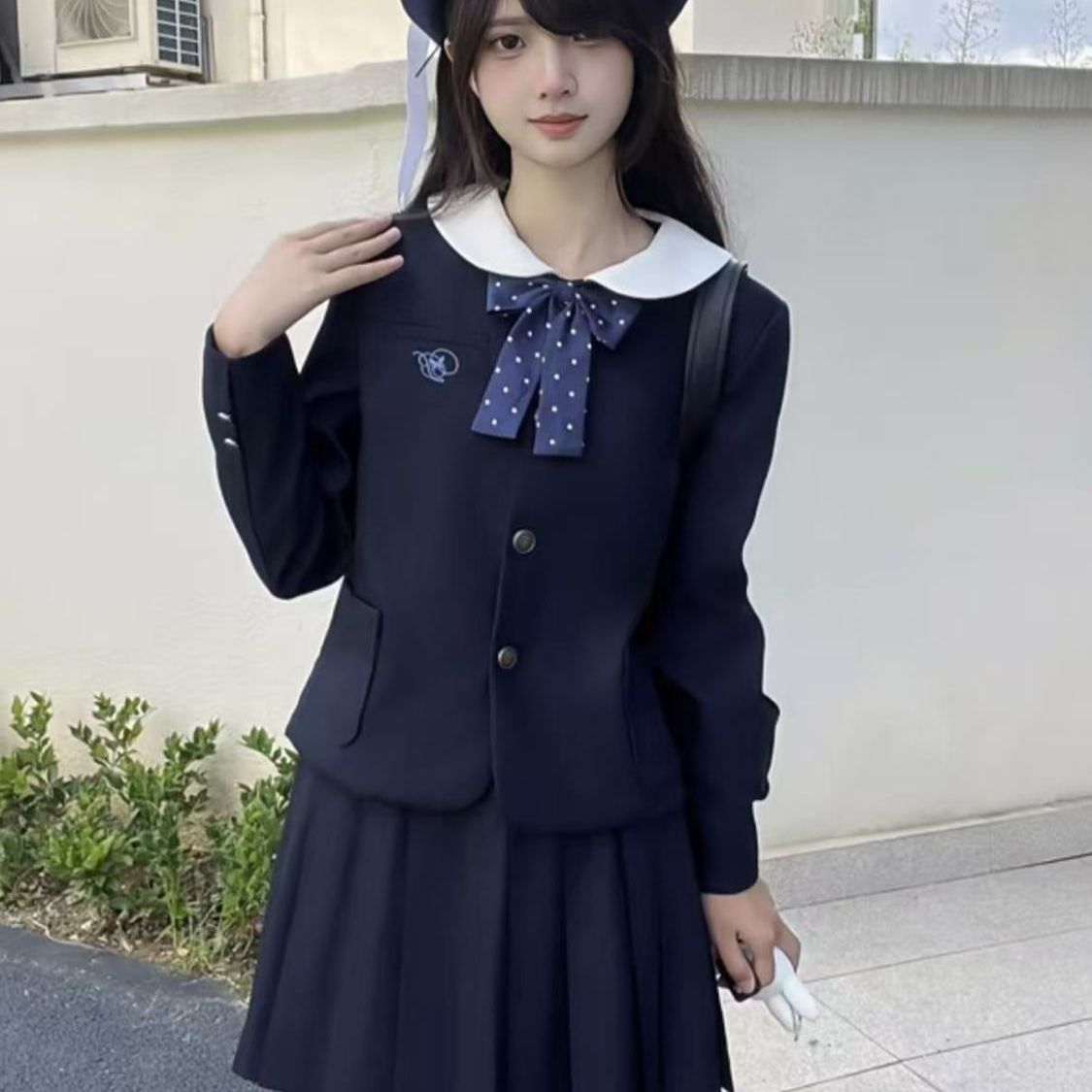 胖MM大码JK制服新款套装小圆西服绀JK短裙中裙校供感学院一整套女